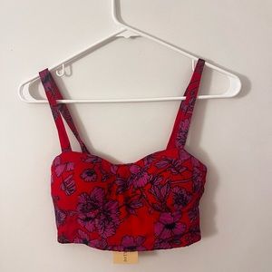 Bog Collective Red Purple Floral Cropped Corset Bustier Top